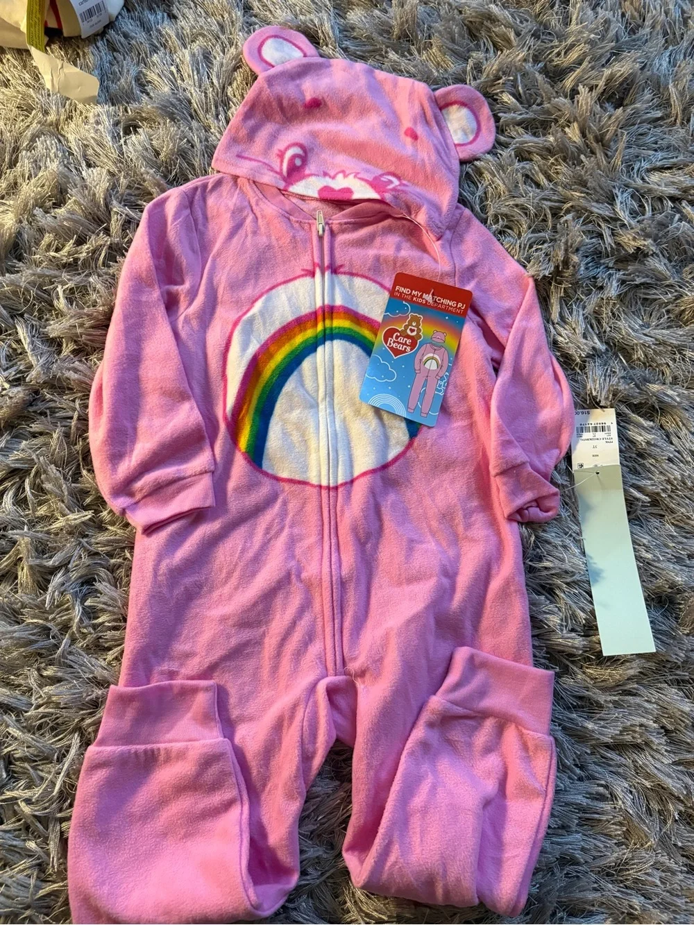 Care Bears Pink Hooded One-Piece pj girls 3T new